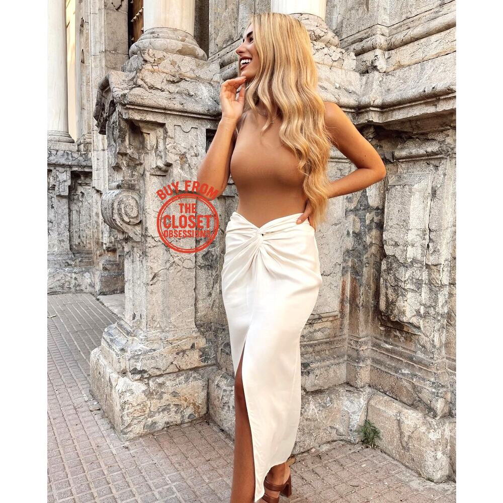 Zara Cream Twist-Front Midi Skirt